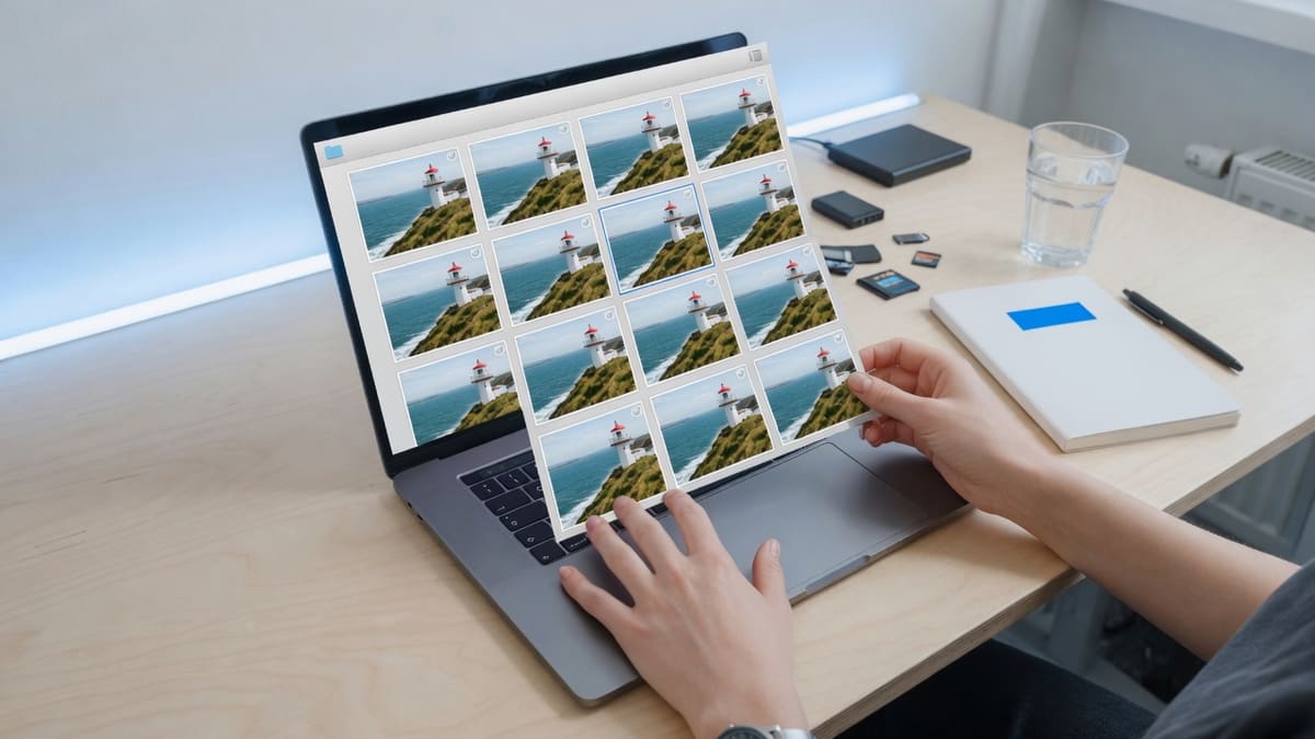 Hands choosing several AVIF photo files from a folder on a computer before converting them to JPG