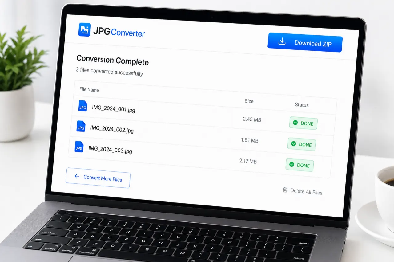 Download finished JPG files or one ZIP