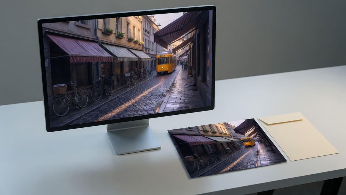 Converted JPG preview of the same street photo on screen beside a saved JPG file ready to send by email