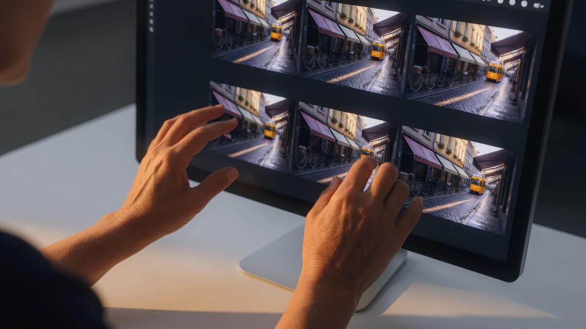 Hands choosing several WebP screenshot files from a folder on a computer before converting them to JPG
